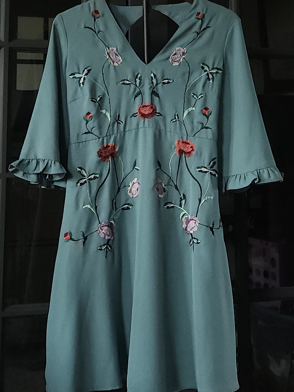 ASOS Fairycore Teal Green Embroidered Floral Dress Cutout Back Indie 6
